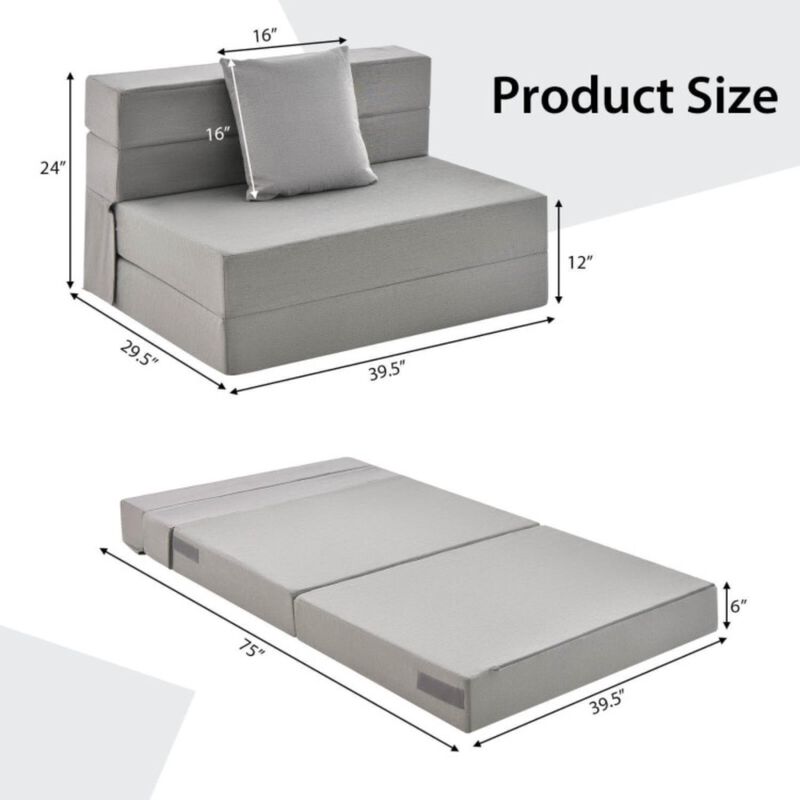 Hivvago 6 Inch Tri-fold Sofa Bed Folding Mattress with Pillow