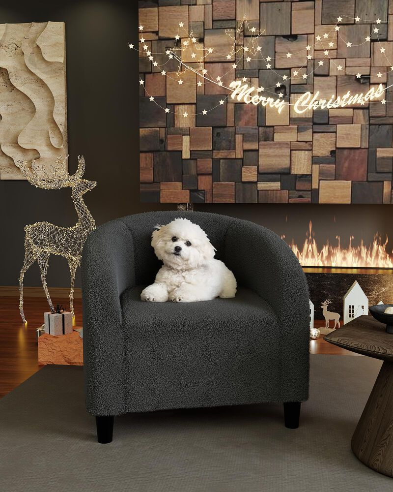 Modern Barrel Accent Chair, Soft Padded Round Armchair in Suede & Boucle Fabric, Ideal for Living Room, Bedroom and Lounge image number 2
