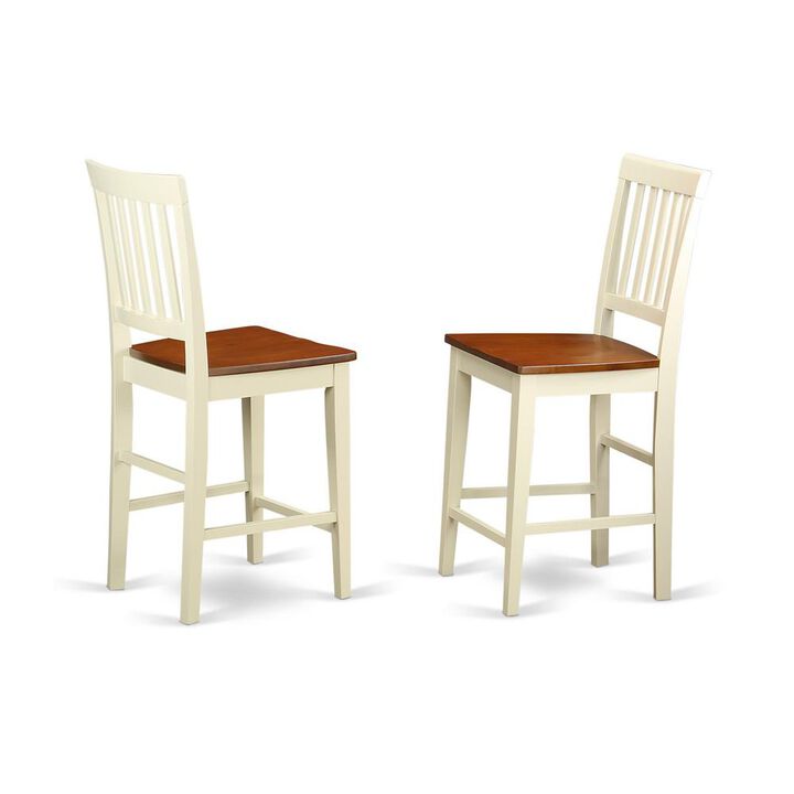East West Furniture Vernon  Counter  Height  Stools    with  Wood  Seat  -  Buttermilk  &  Cherry  Finish.,  Set  of  2