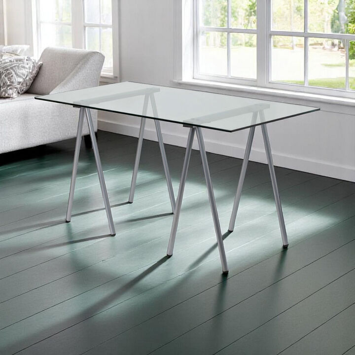 Sleek Metal Leg Computer Desk with Tempered Glass Top