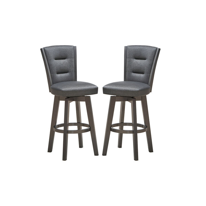 29" Seat Height Glitter Grey Faux Leather Bar Chairs, Set of 2