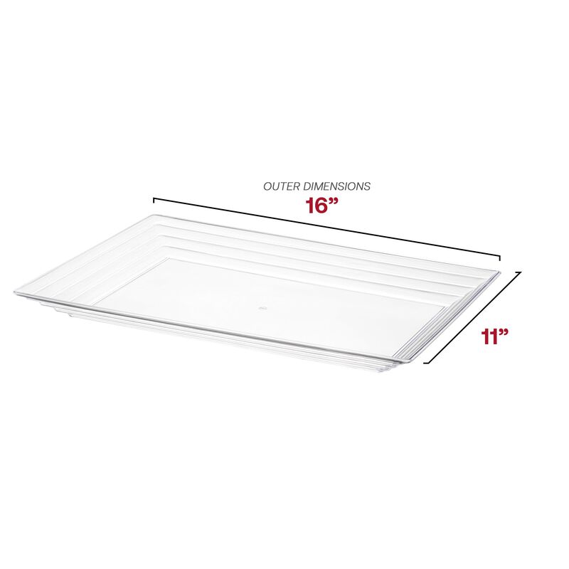 11" x 16" Clear Rectangular with Groove Rim Plastic Serving Trays (24 Trays) image number 3