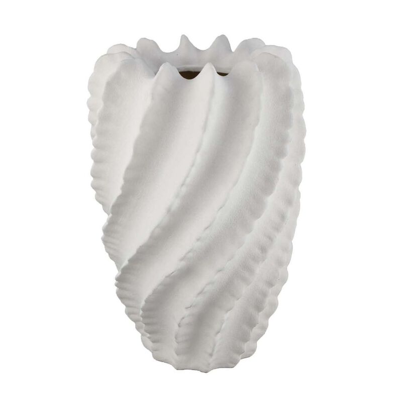 Velz Decorative Flower Vase, 18 Inch Wavy Shape, Matte White Ceramic
