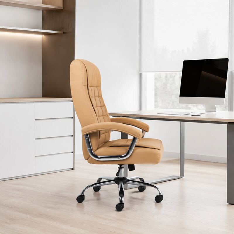 GOODSILO High Back Executive PU Leather Office Chair Ergonomic Swivel Desk Chair with Spring Seat, Chrome Arms, 350lbs Capacity for Home Office image number 3
