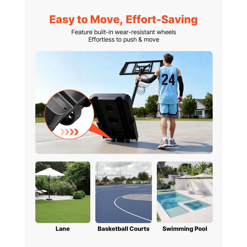 Portable Basketball Hoop with Adjustable Height, Rolling Base Goal System for Kids, Teens & Adults-Black image number 4
