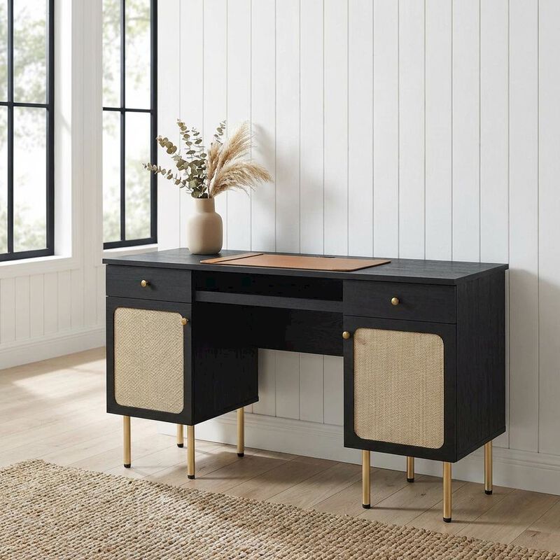 Modern Office Desk In Neutral Finish With Spacious Work Surface image number 3