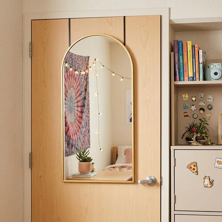 HomeRoots 47" Gold Aluminum Arch Over the Door Framed Accent Mirror
