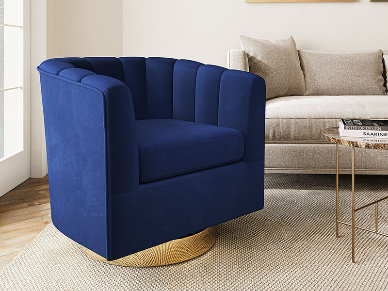 BELLEZE Swivel Accent Chair, Wide Modern Upholstered Armchair 360 Degree Swivel Comfy Single Sofa Side Chair for Living Room Bedroom Office - Zoe (Blue)