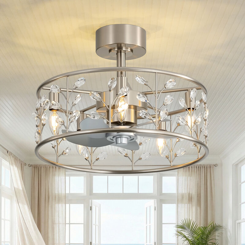 Breezary 20" Industrial Caged Ceiling Fan with Light, DC Motor, 5 E12 Base, 6 Speed Remote,Quiet 5 Blade image number 8