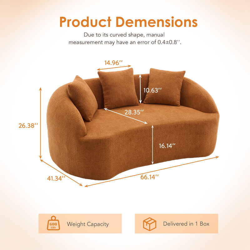 Whisen 65" Chenille Loveseat, 2-Seat Modular Sofa with 3 Pillows for Living Room, Apartment, Office image number 9