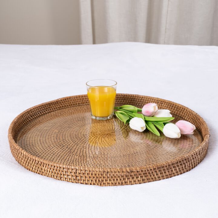Saboga Home&trade; Round Serving-Ottoman Tray with Glass Insert