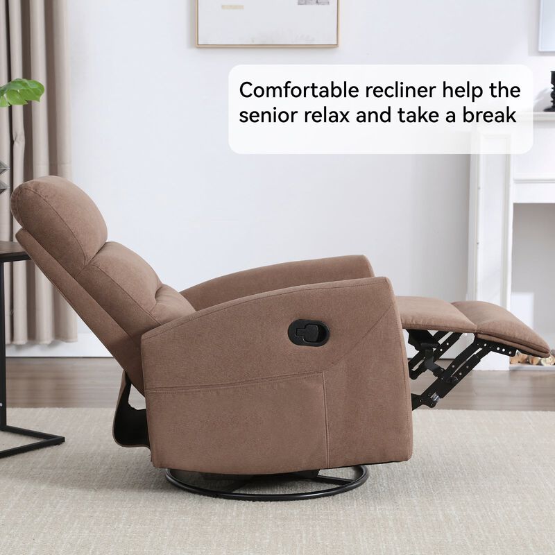 Manual Recliner Chair with Rocker and Swivel in Fabric for Living Room image number 4