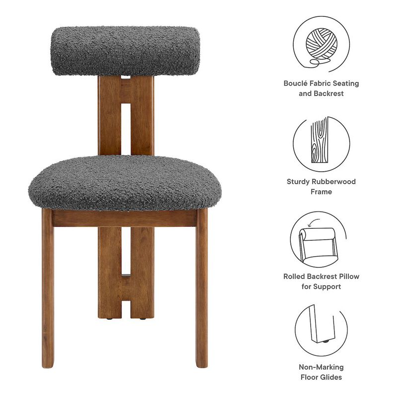 Modway Torian Upholstered Boucle Dining Chairs Set of 2 in Walnut Black - 3-Legged Farmhouse Kitchen Chairs - Mid-Century Modern Armless Accent Chairs - Comfortable Side Chairs with Wood Legs image number 1