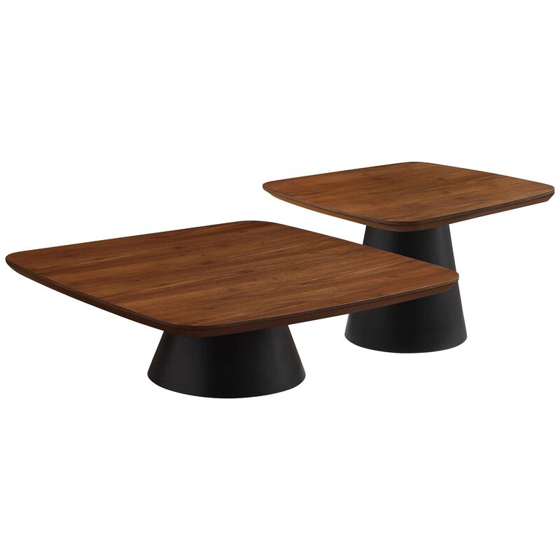 Eliana 2pc Coffee Table Set, Walnut Brown, Black Metal Frame