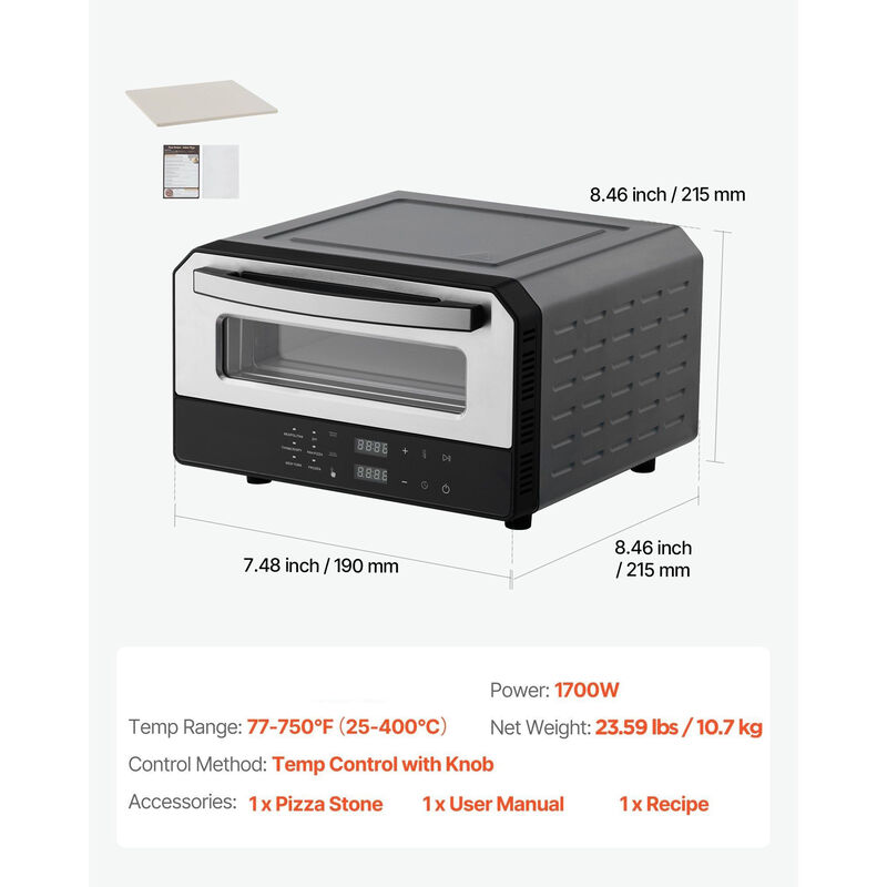 Electric Pizza Oven Indoor Countertop with Touch Screen and 5 Preset Cooking Modes-Black image number 2