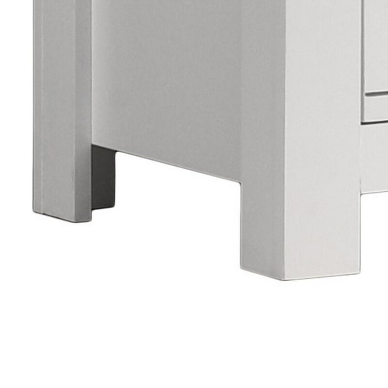 Jermy 22 Inch Nightstand, 2 Drawers, Black Handles, Crisp White Finish - Benzara