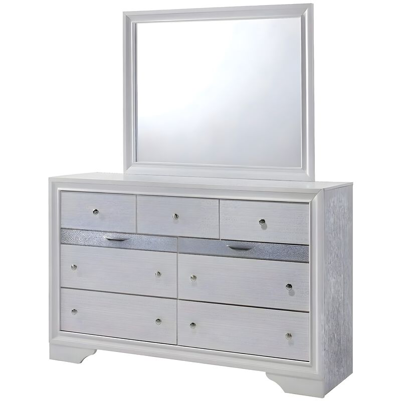 Cevy 4pc Queen Bedroom Set with Dresser, Silver Accents, White Wood image number 2