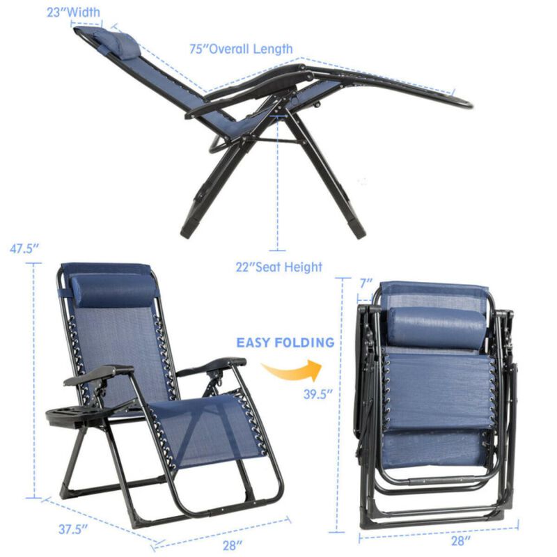 Hivvago Oversize Lounge Chair Patio Heavy Duty Folding Recliner
