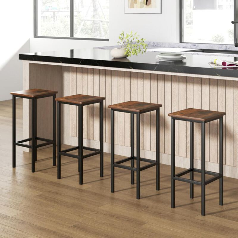 Hivvago Set of 4 Bar Stool Set Bar Chair with Metal Legs and Footrest