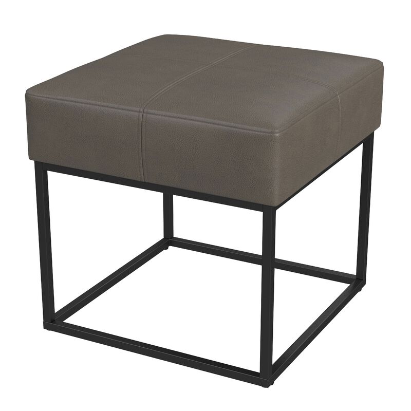 Kai Ottoman Footstool, Gray Faux Leather, Black Metal, 18 Inch Square image number 2