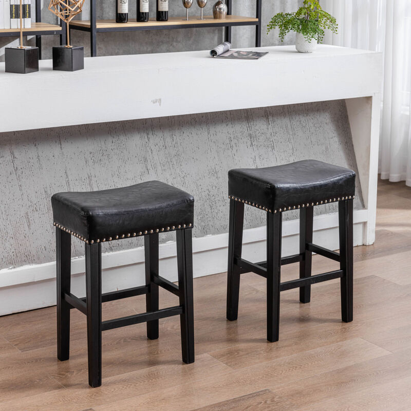 Counter Height 26" Bar Stools for Kitchen Counter Backless Faux Leather Stools Farmhouse Island Chairs (26 Inch, Black, Set of 2)