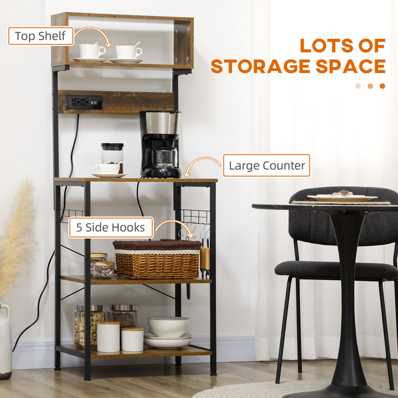 5-Tier Kitchen Baker&rsquo;s Rack with Power Outlet and Storage Shelves