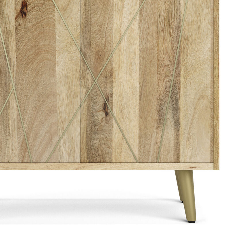 Jager SOLID MANGO WOOD 72 inch x 30 inch Contemporary Bookshelf with Doors in Natural