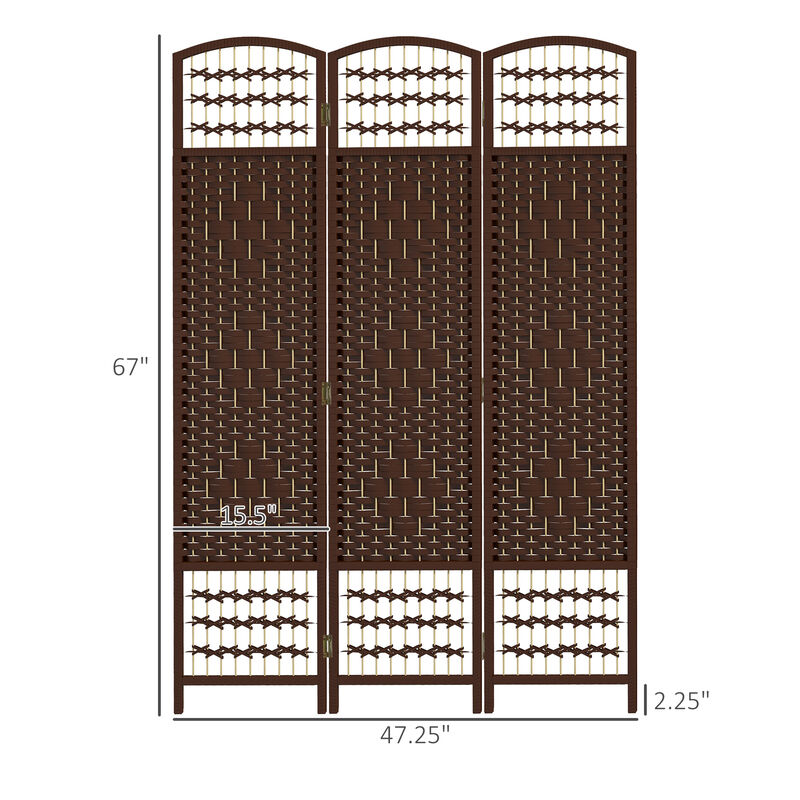 6 Panel Folding Room Divider Privacy Screen Wave Fiber Room Separator Brown