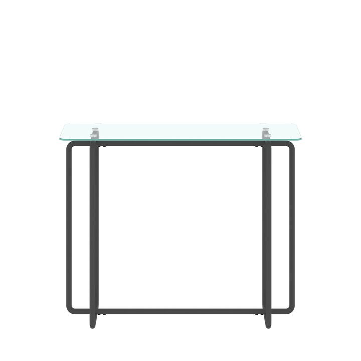 Console Table Single Layer Tempered Glass Rectangular Porch Table with Black Legs Double Tempered Glass Tea Table