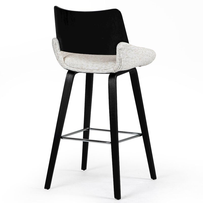 Glamour Home Bea White Two-Toned Linen Fabric Bar Stool with Black Wood Legs