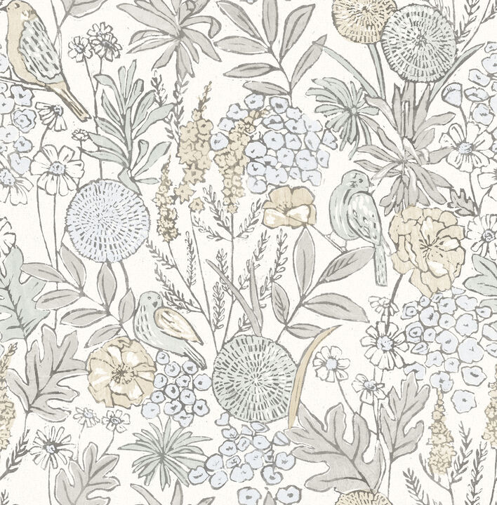 Goldfinch Neutral Birds and Blooms Wallpaper