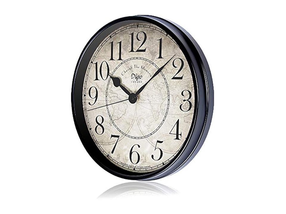 Metal Retro Black Vintage European Style Wall Clock 12 Inch Silent Non Ticking
