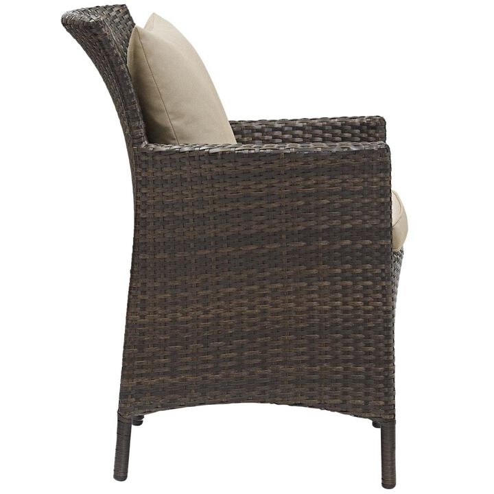 Modway Converge Wicker Rattan Outdoor Patio Dining Arm Chair with Cushion in Brown Beige