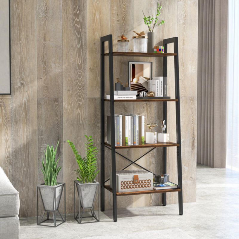 Hivvago 4-Tier Bookshelf with Metal Frame and Adjustable Foot Pads