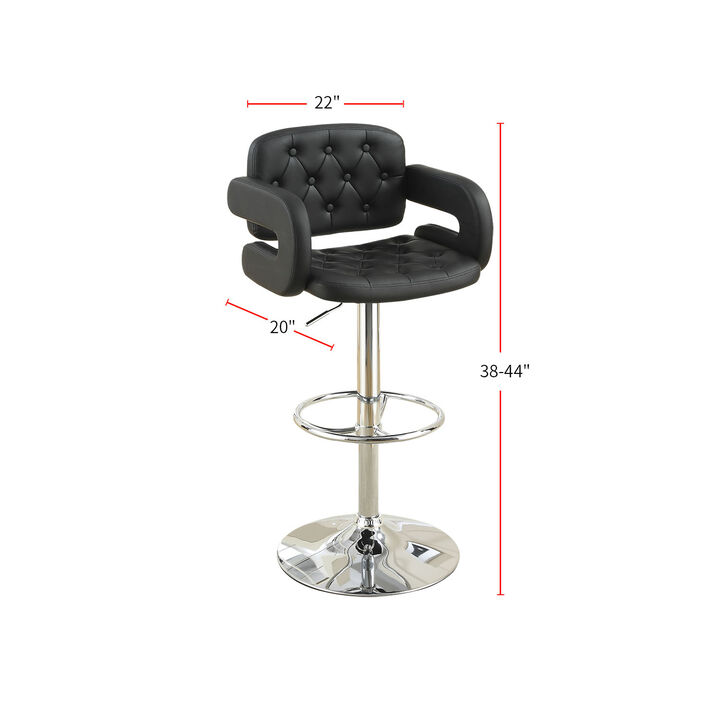 Adjustable Faux Leather Bar Stool with Button Tufted Design, Black