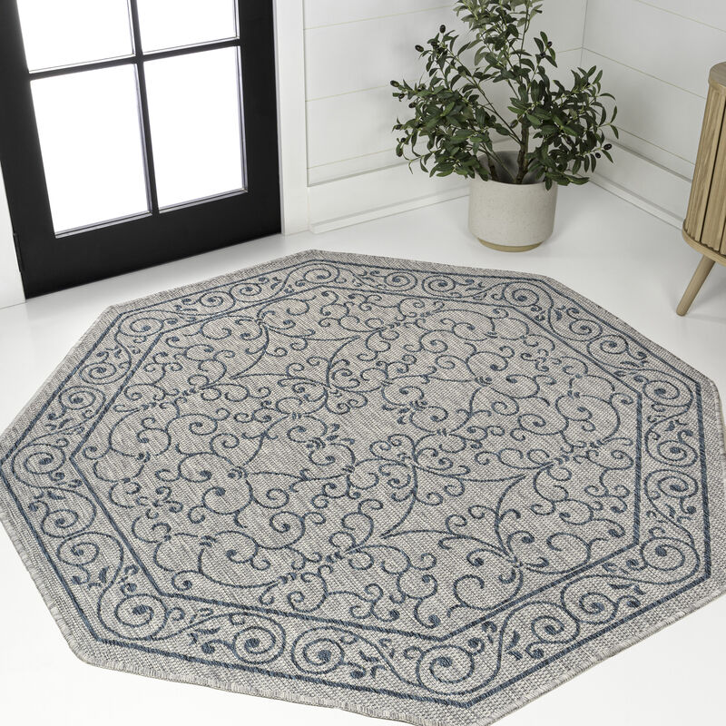 Charleston Vintage Filigree Textured Weave Octagon Indoor/Outdoor Area Rug