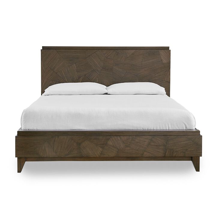 Dee Mahogany Wood Low Profile King Bed, Geometric Design, Oat Brown
