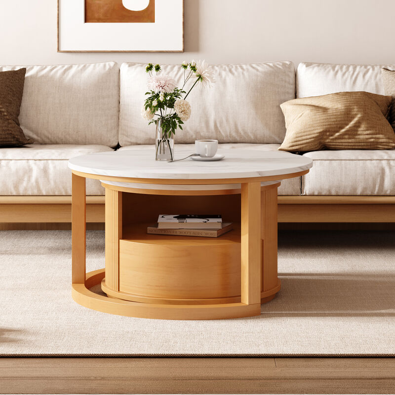 GOODSILO Modern Nesting Coffee Table with Marble Top and Two-Tier Storage image number 4