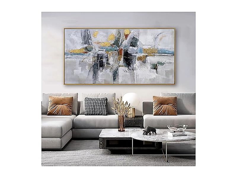 Teal Gold Wall Art Abstract Decor Living Room Modern 24 X 48 Inch Framed Canvas image number 2