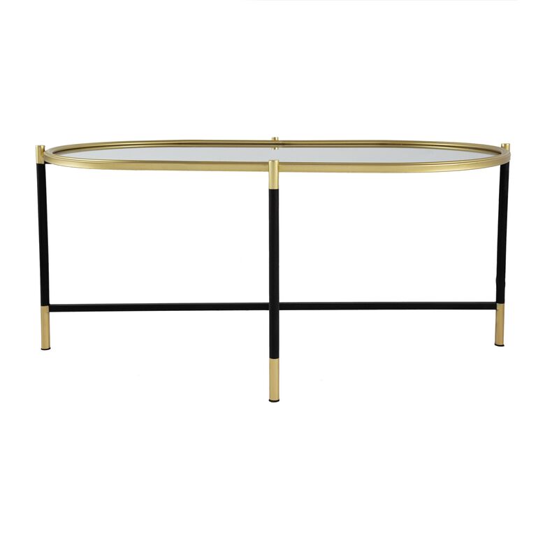 43 Inch Elongated Mirror Top Coffee Table, Iron Frame, Gold Finish, Black image number 0