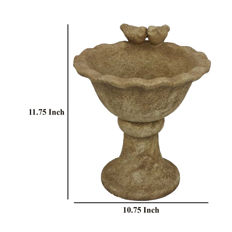 Ivina Bird Bath Feeder, Brown Terracotta, Cute Decorative, 12 Inch - Benzara