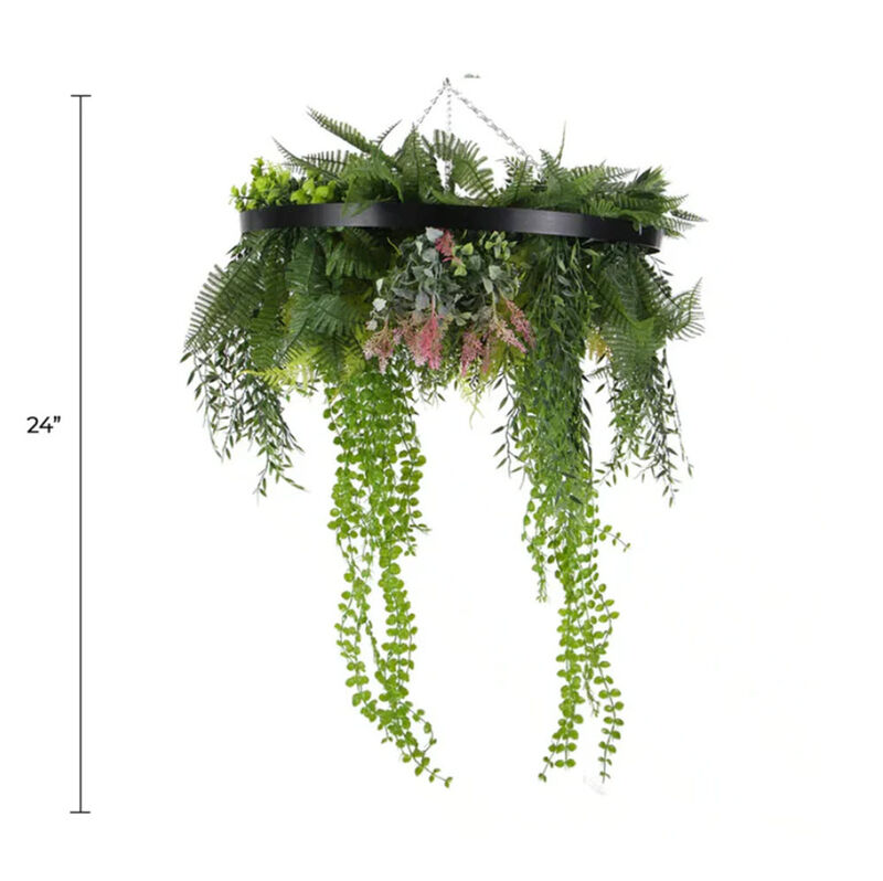 Black Framed Roof Hanging Disc With Draping Faux Plants 24" image number 1
