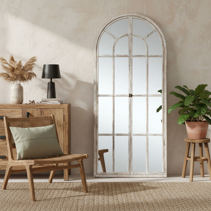 HomeRoots 71" White Solid Wood Arch Framed Full Length Mirror