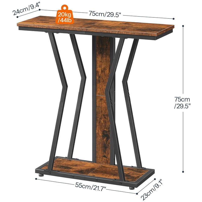 Narrow 2-Tier Console Table, Space-Saving Storage and Decor Table-Brown image number 2