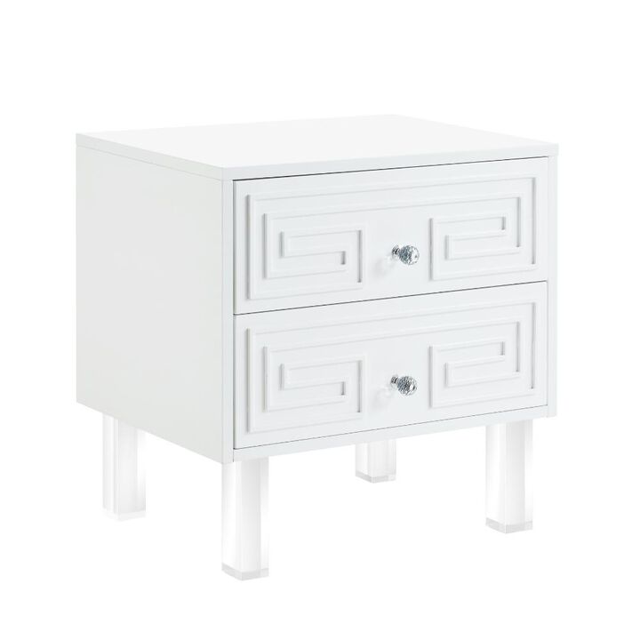Hivvago 24 Inch  White And Clear Wood And Acrylic End Table With Two Drawers