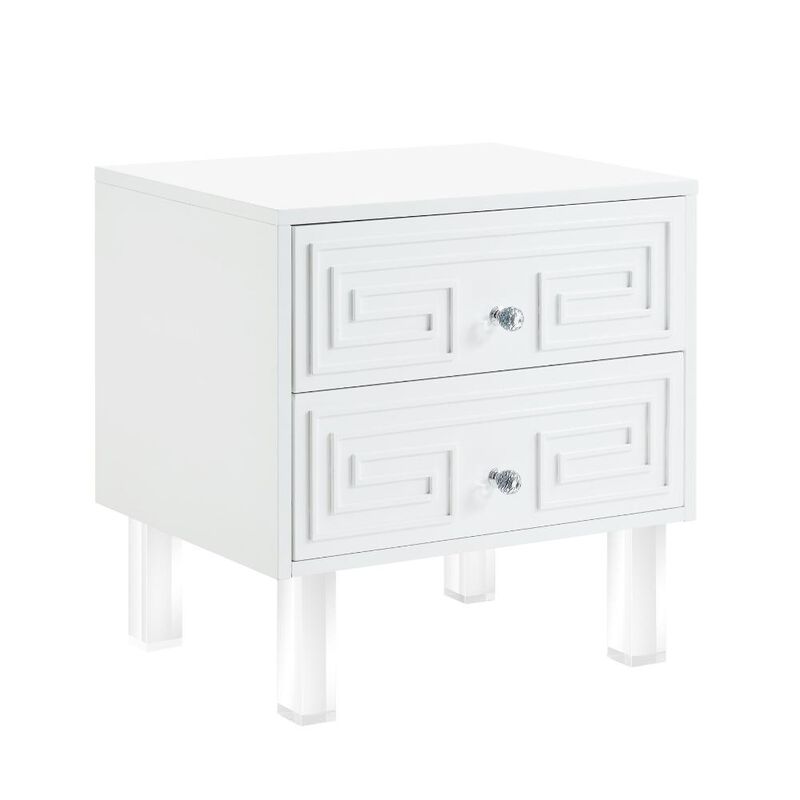 Hivvago 24 Inch  White And Clear Wood And Acrylic End Table With Two Drawers