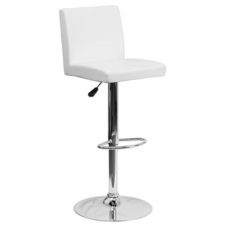 Flash Furniture Contemporary Vinyl Adjustable Height Barstool with Panel Back and Chrome Base, 1 Pack, White