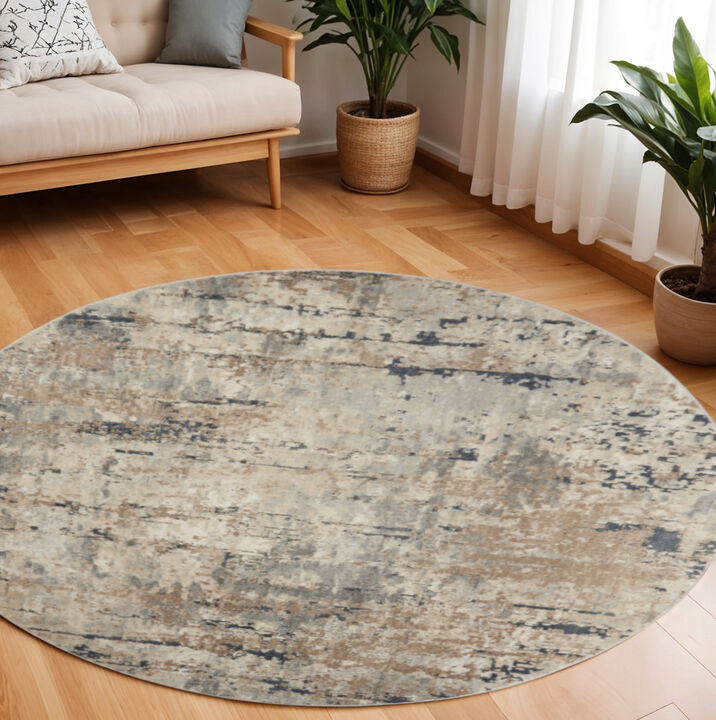 HomeRoots Round Abstract Power Loom Area Rug
