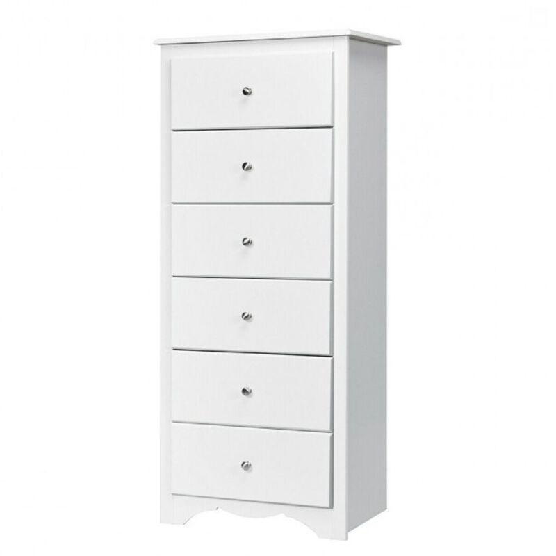 Hivvago Modern White 6 Drawer Tall Wood Dresser Chest