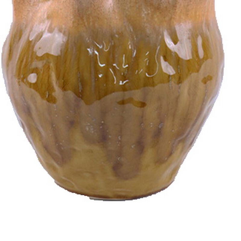 Balie Accent Vase, Brown Ceramic, Irregular Top Edge, Modern 10 Inch - Benzara